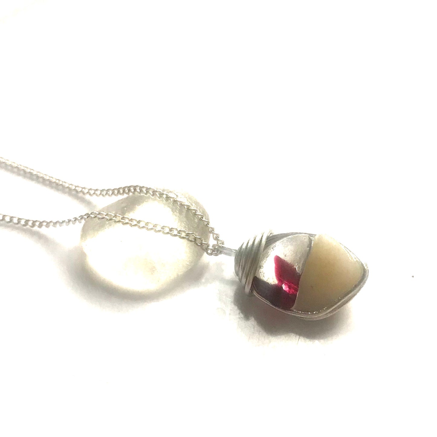 Red Flash Seaham Sea Glass and Pebble Pendant
