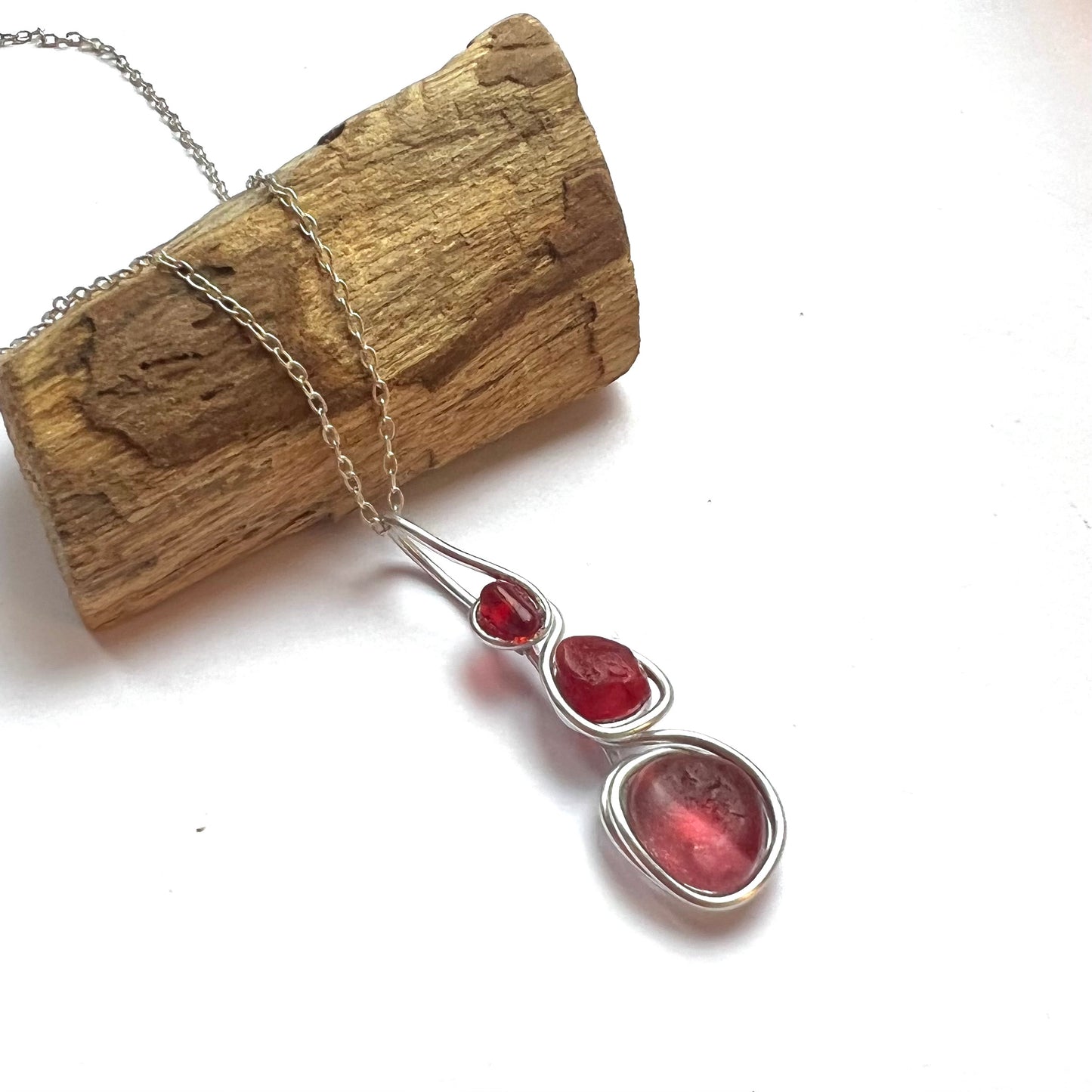 Three Piece Seaham Sea Glass Heart Pendant