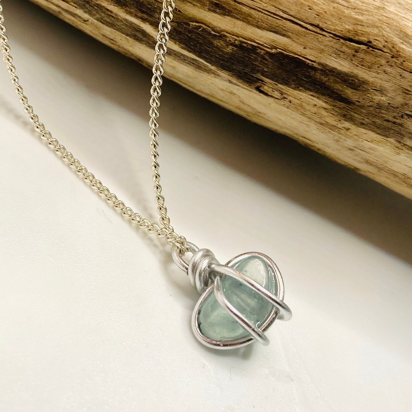 Pale Blue Pembrokeshire Sea Glass Heart Pendant