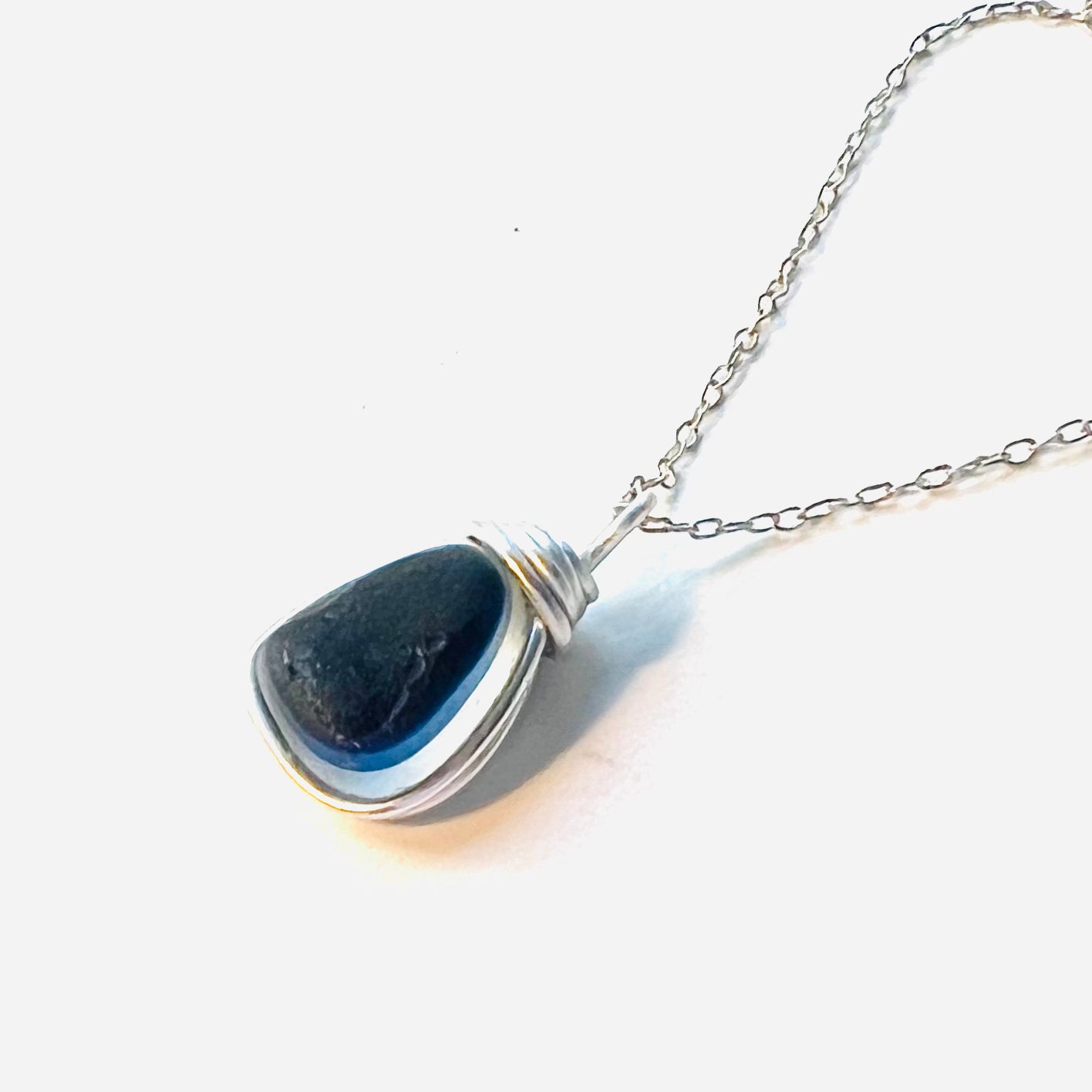 Navy Seaham Sea Glass Multi Pendant