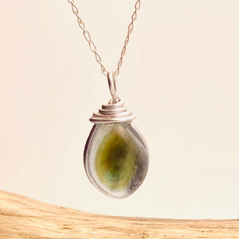 Olive Green Seaham Sea Glass Chunky Pendant