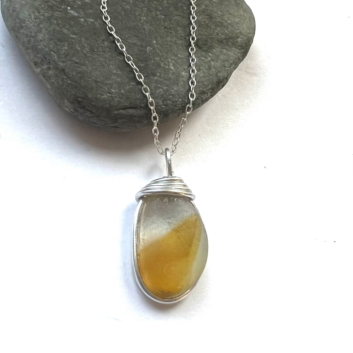 Yellow and White Seaham Sea Glass Pendant