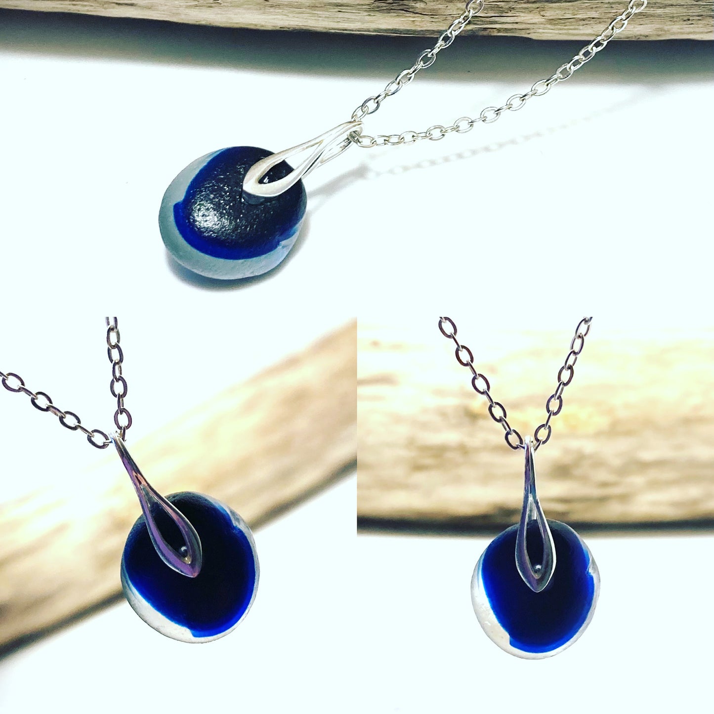 Navy Seaham Multicolour Pendant on a 20” Sterling Silver Chain