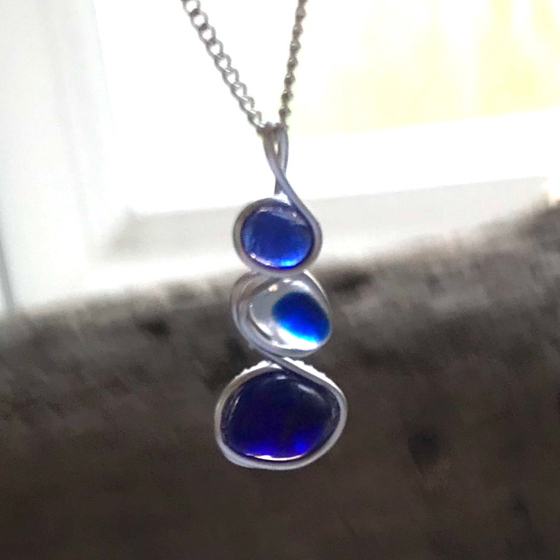 Stunning Three Piece Blues Seaham Sea Glass Pendant