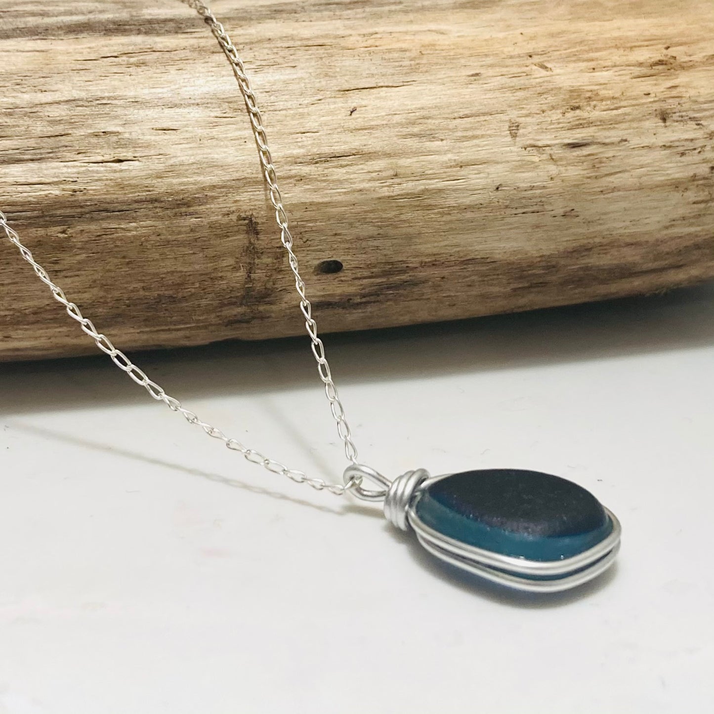 Large Blue Multi Tone Seaham Sea Glass Pendant