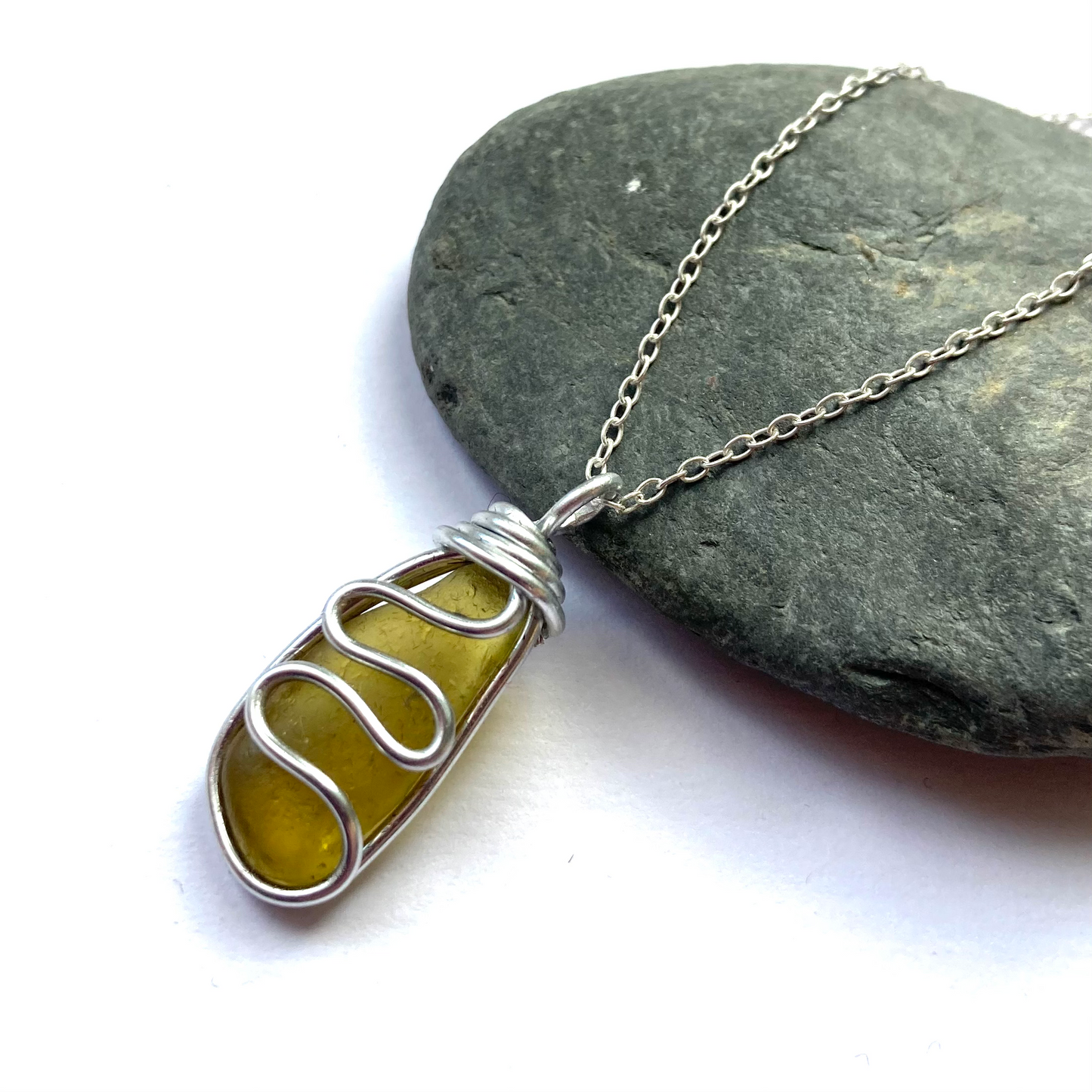 Yellow Seaham Sea Glass Waves Pendant