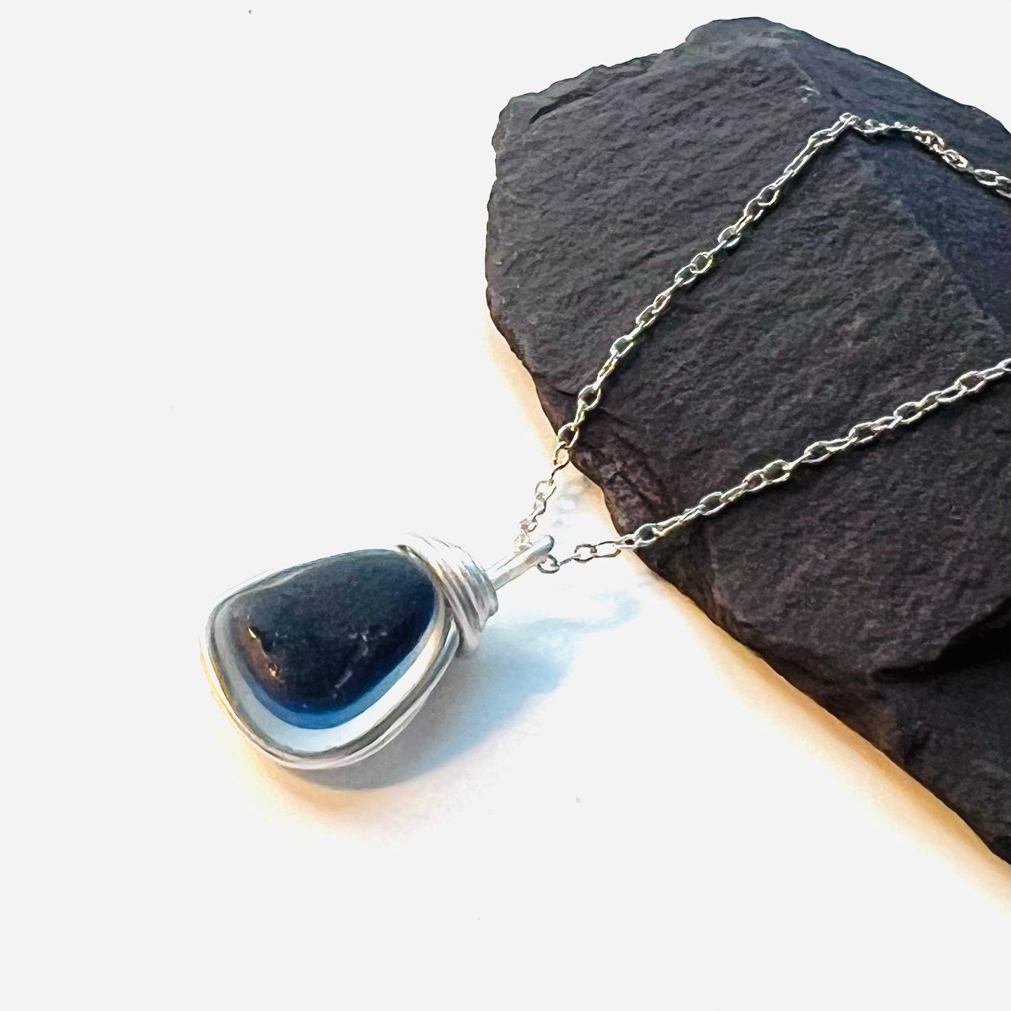 Navy Seaham Sea Glass Multi Pendant