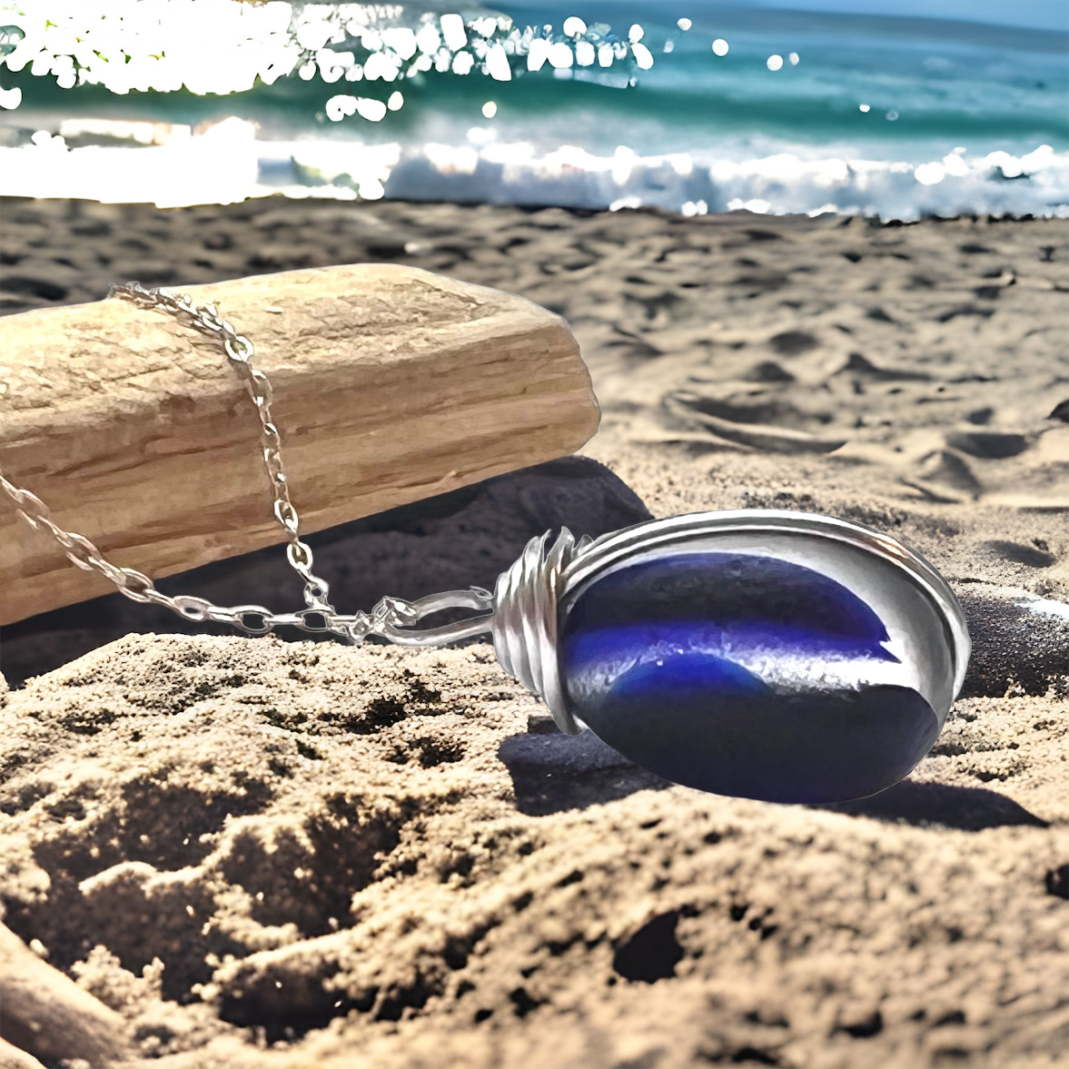 Gorgeous Mixed Blues Seaham Sea Glass Multi Pendant