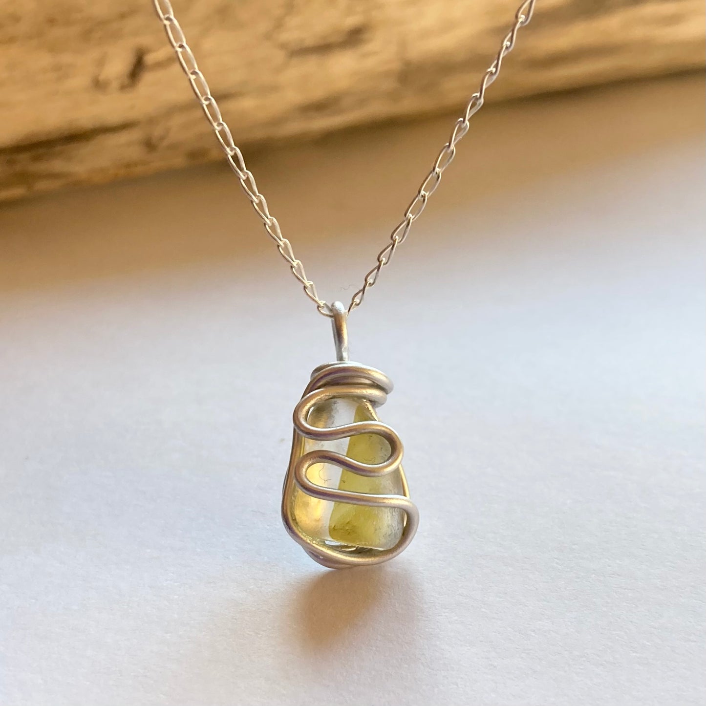 Yellow and White Seaham Sea Glass Pendant