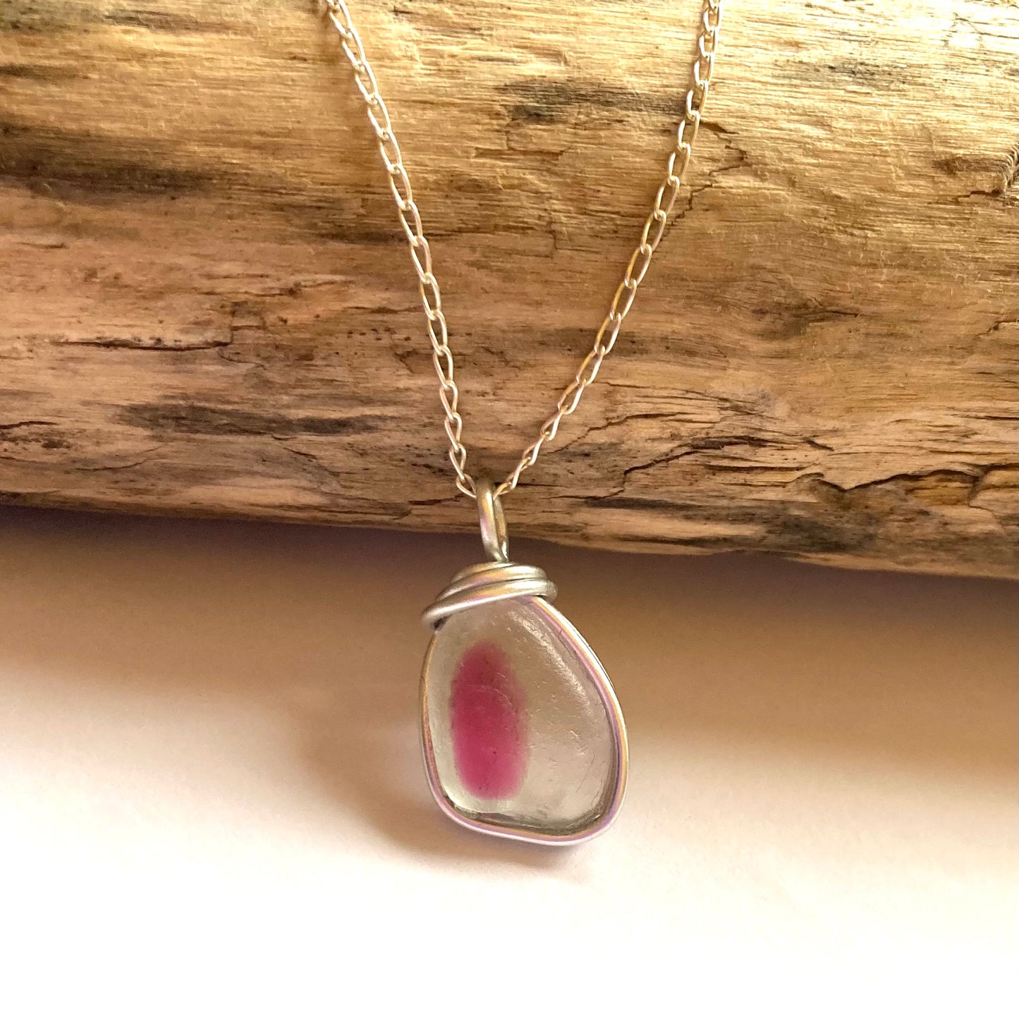 Pink And White Seaham Sea Glass Pendant