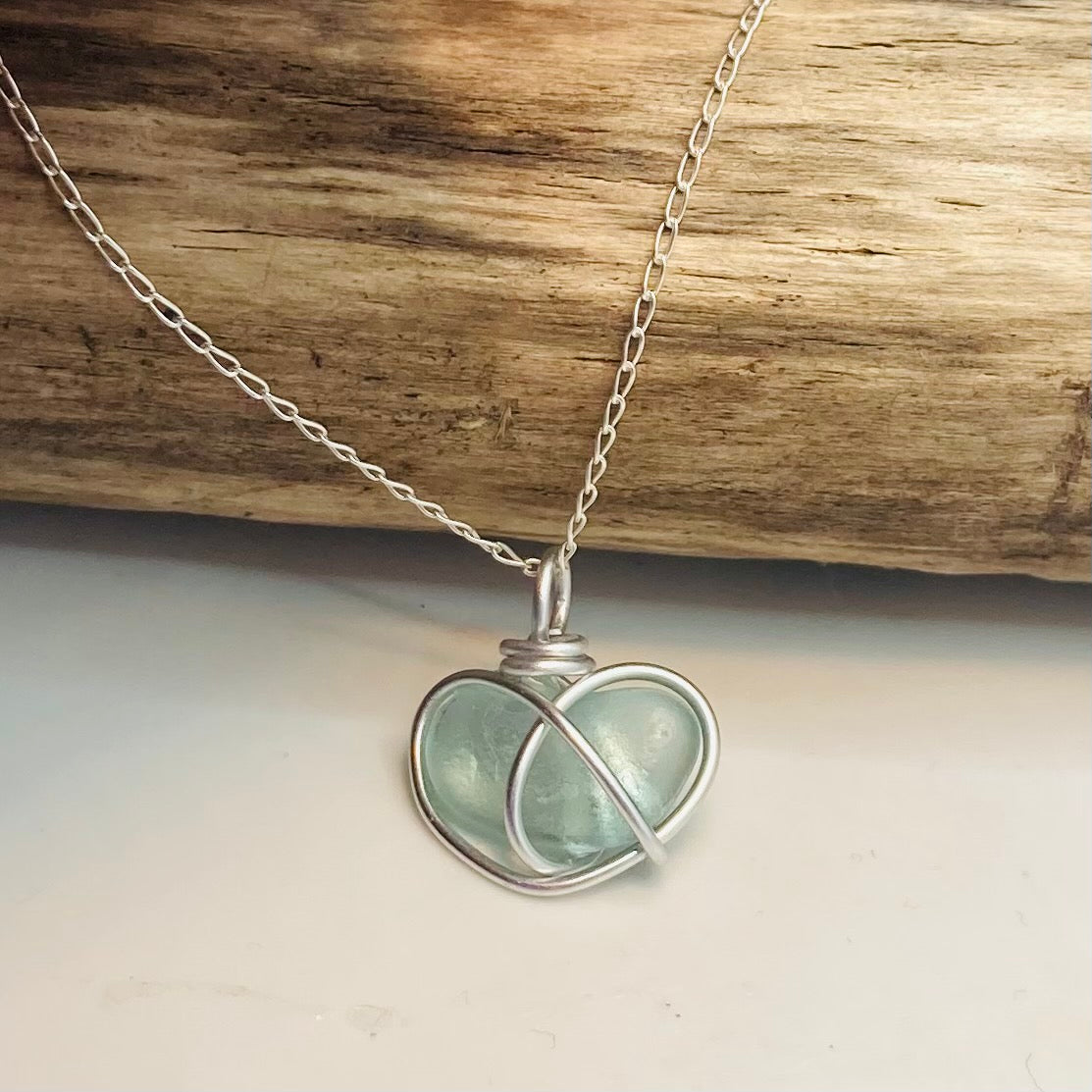 Aqua Heart Sea Glass Pendant