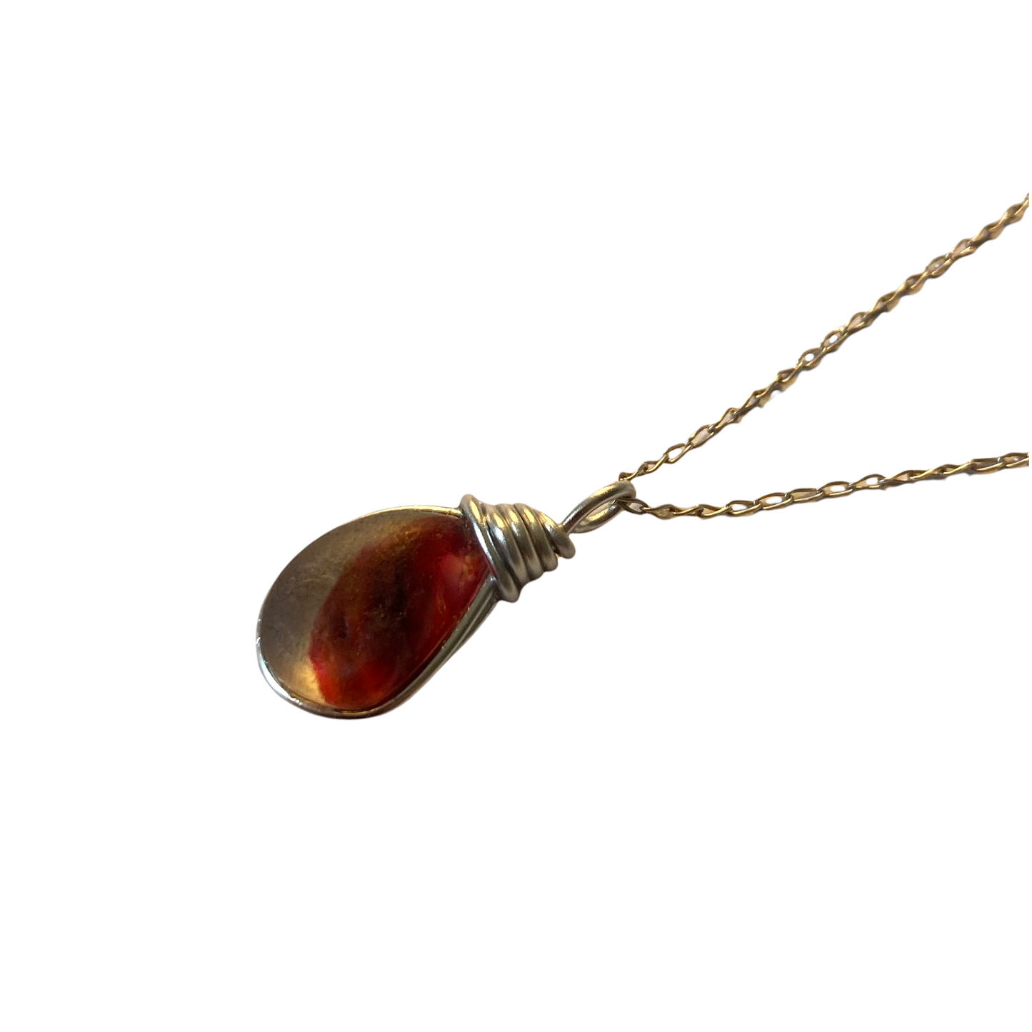 Rare Pink and Yellow Seaham Sea Glass Multi Tone Pendant .