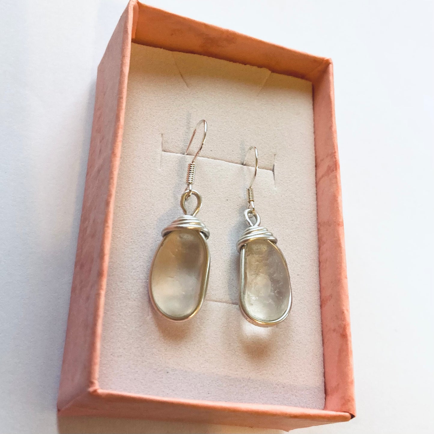 White Dangly Devon Sea Glass Earrings