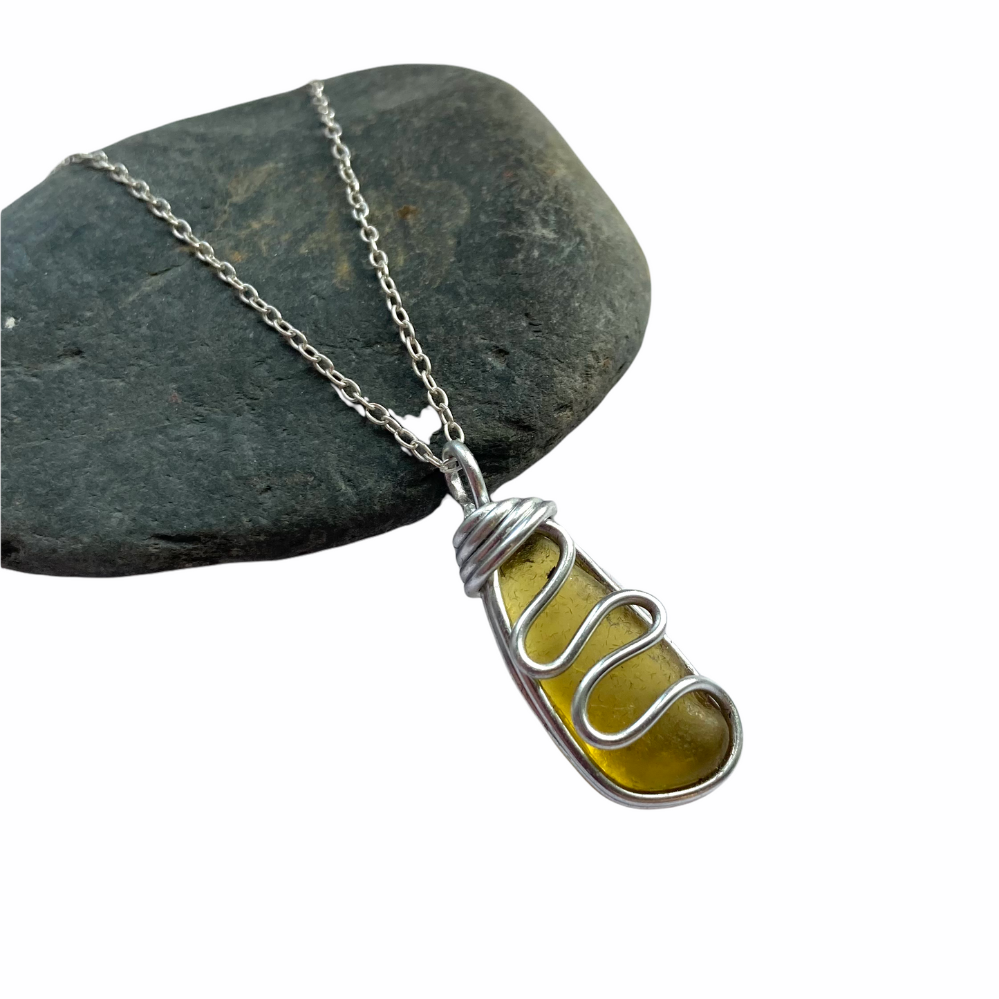 Yellow Seaham Sea Glass Waves Pendant