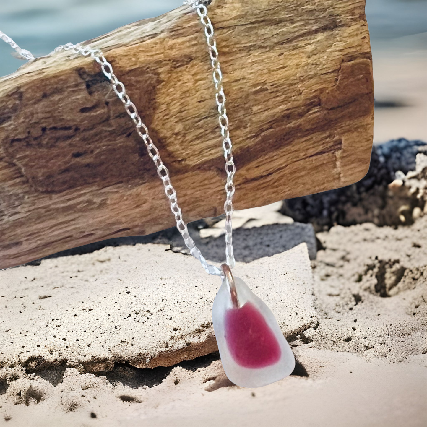 Pink & White Seaham Sea Glass Pendant