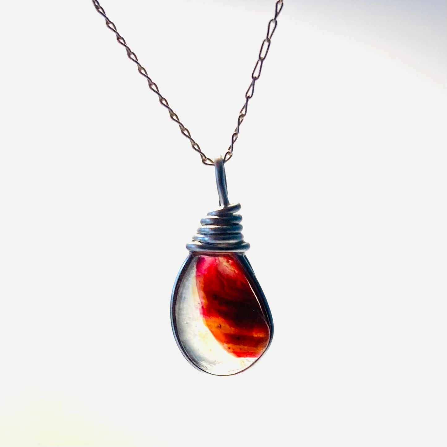 Rare Pink and Yellow Seaham Sea Glass Multi Tone Pendant .