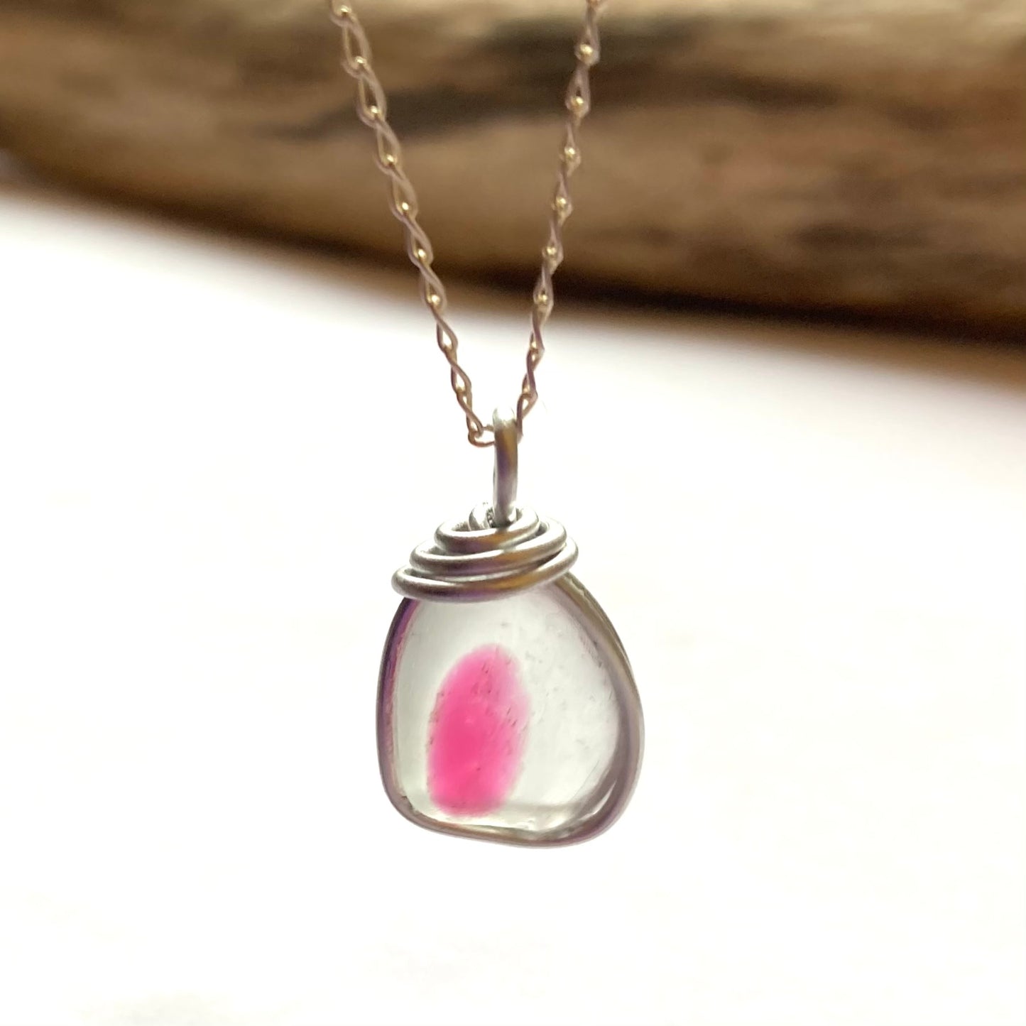 Pink And White Seaham Sea Glass Pendant
