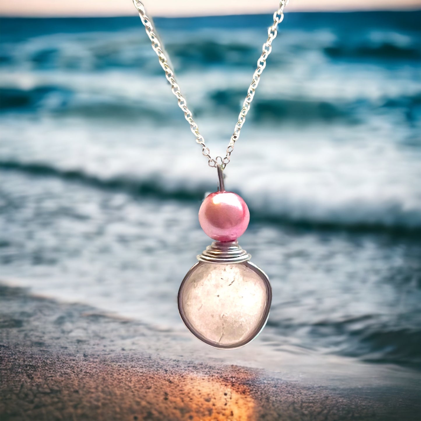 Seaham Sea Glass Rare Pale Pink Pendant