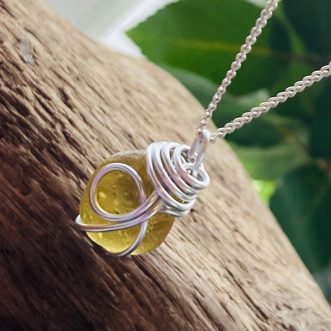 Chunky Yellow Seaham Sea Glass Pendant