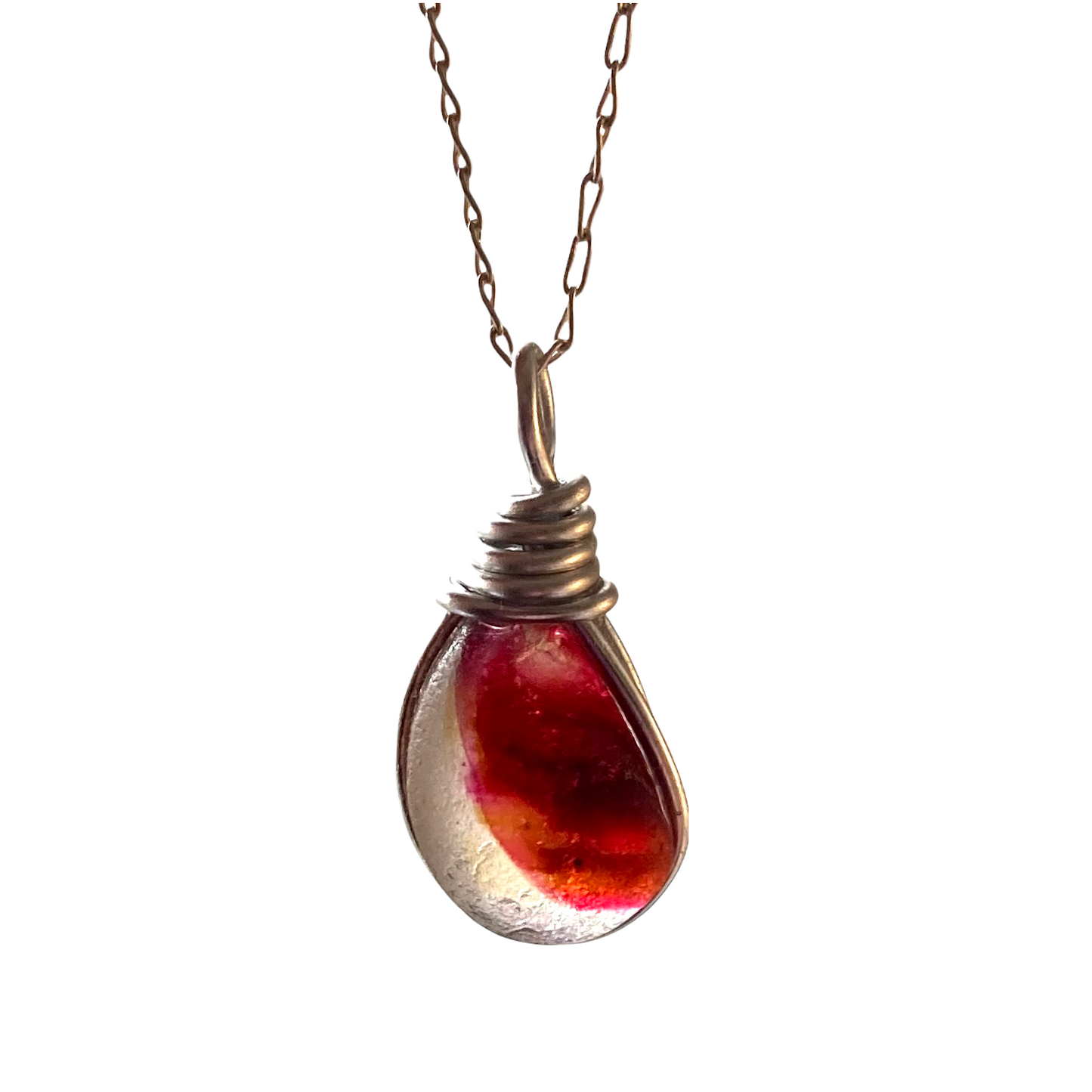 Rare Pink and Yellow Seaham Sea Glass Multi Tone Pendant .