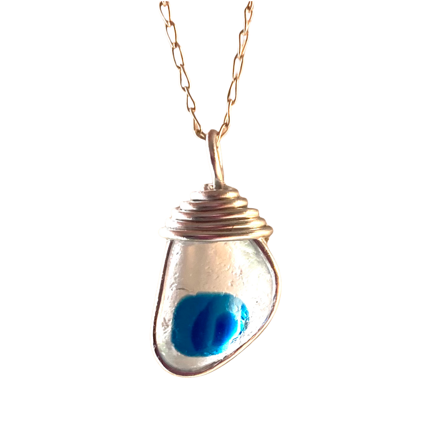 Seaham Sea Glass Blue and White Pendant .