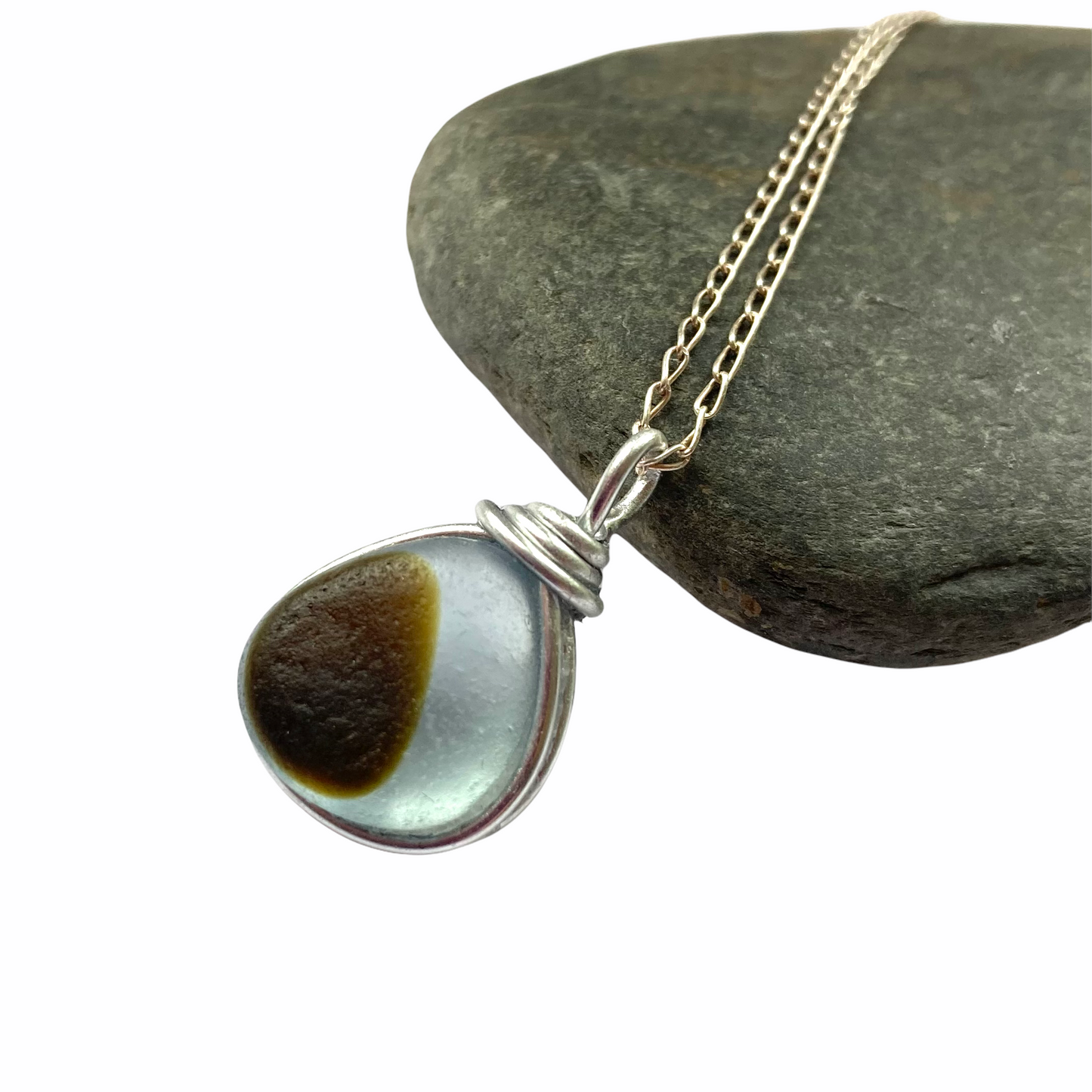 Olive and White Seaham Sea Glass Pendant