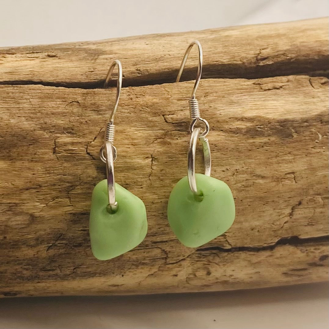 Mint Green Seaham Milky Sea Glass Earrings