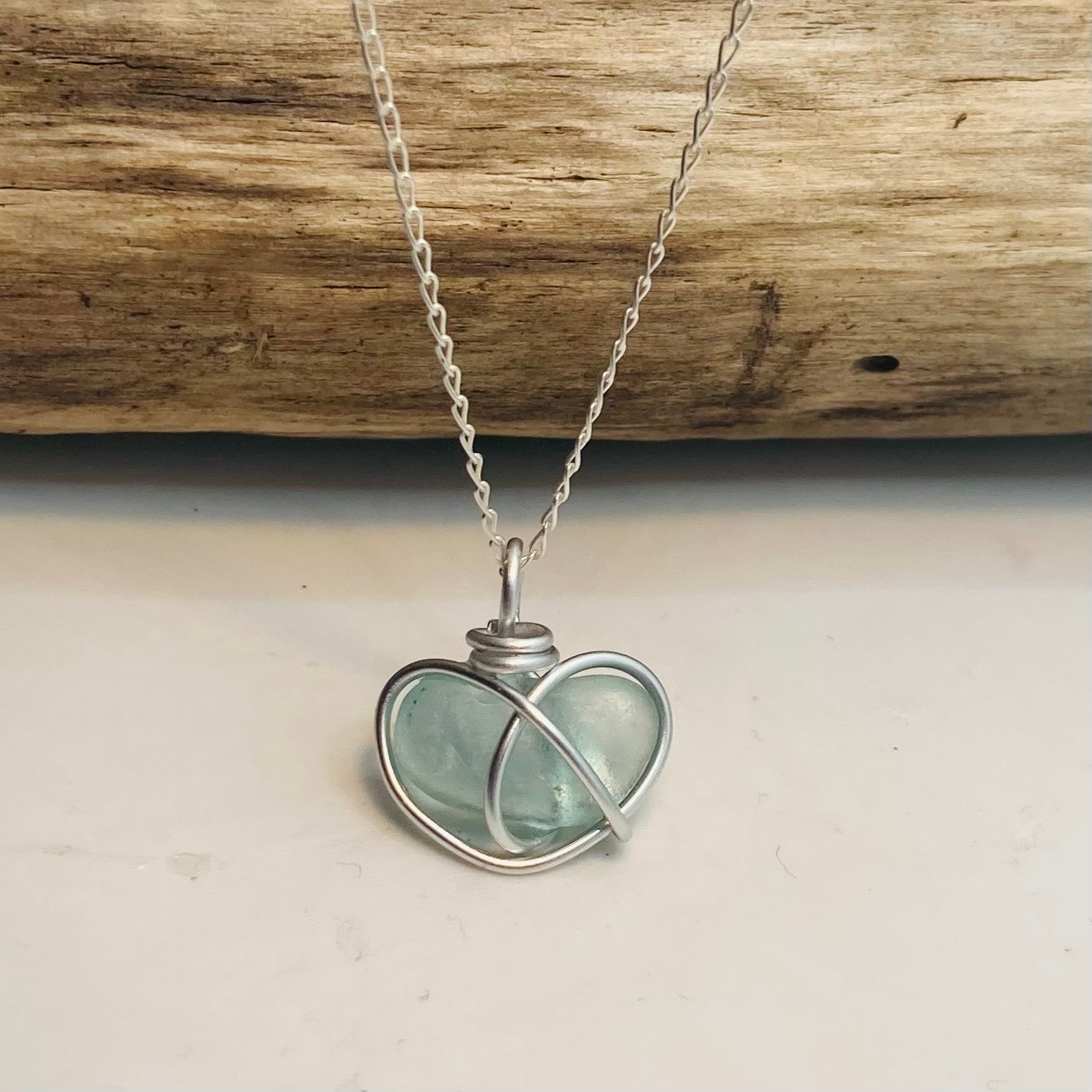 Aqua Heart Sea Glass Pendant