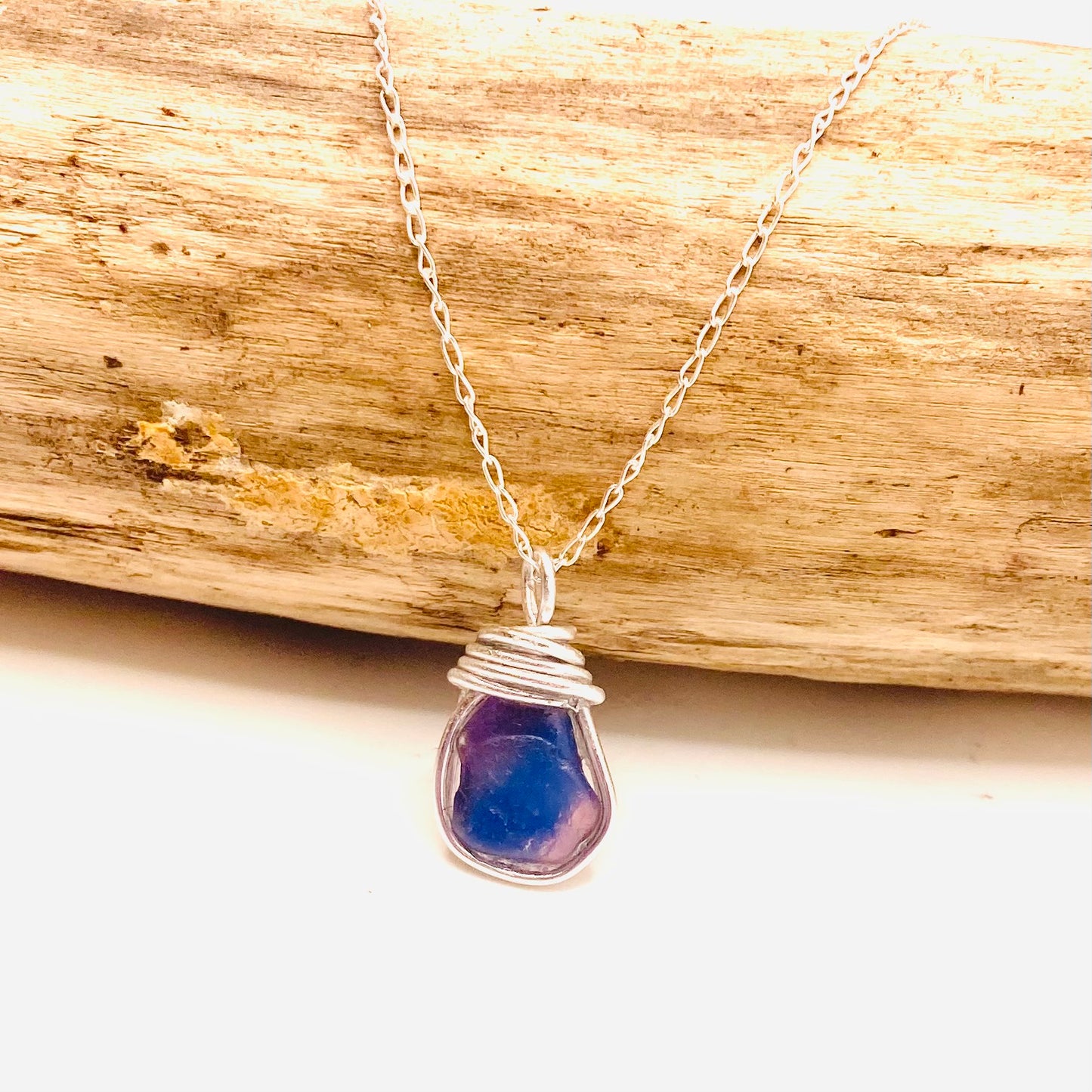 Pink and Blue Seaham Sea Glass Multicolour Pendant