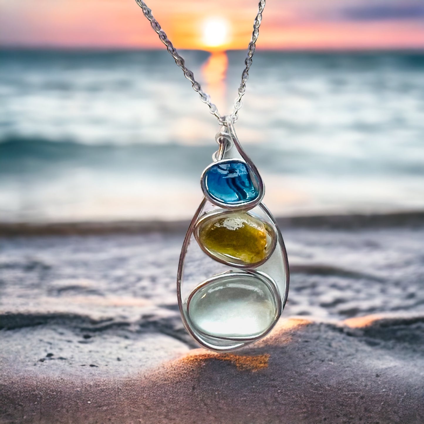 Seaham Sea Glass Three Piece Pendant