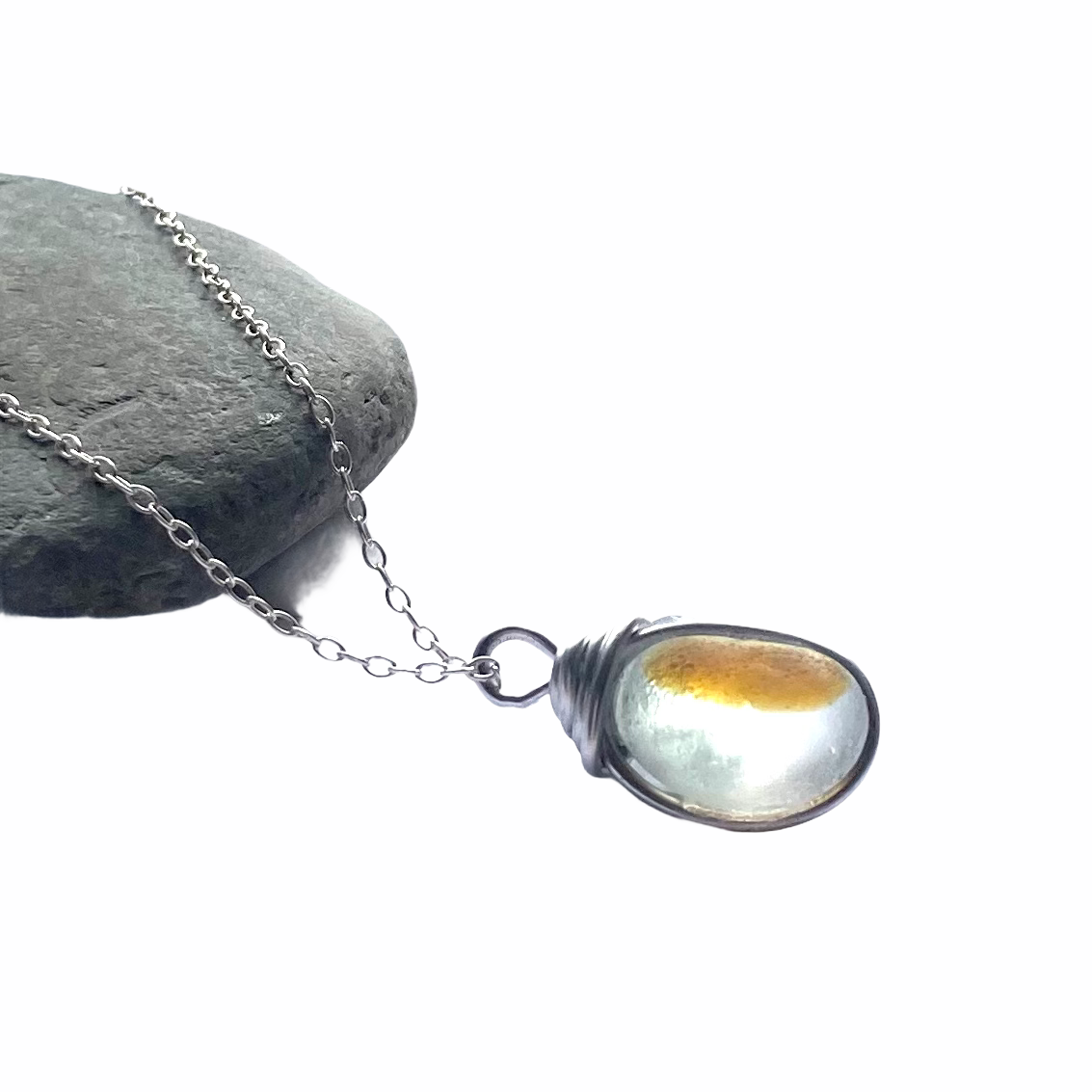 Yellow and White Seaham Sea Glass Multi Pendant