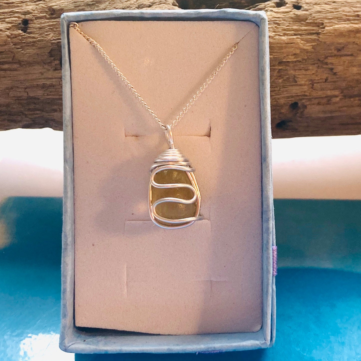 Sunny Yellow Seaham Sea Glass Waves Pendant