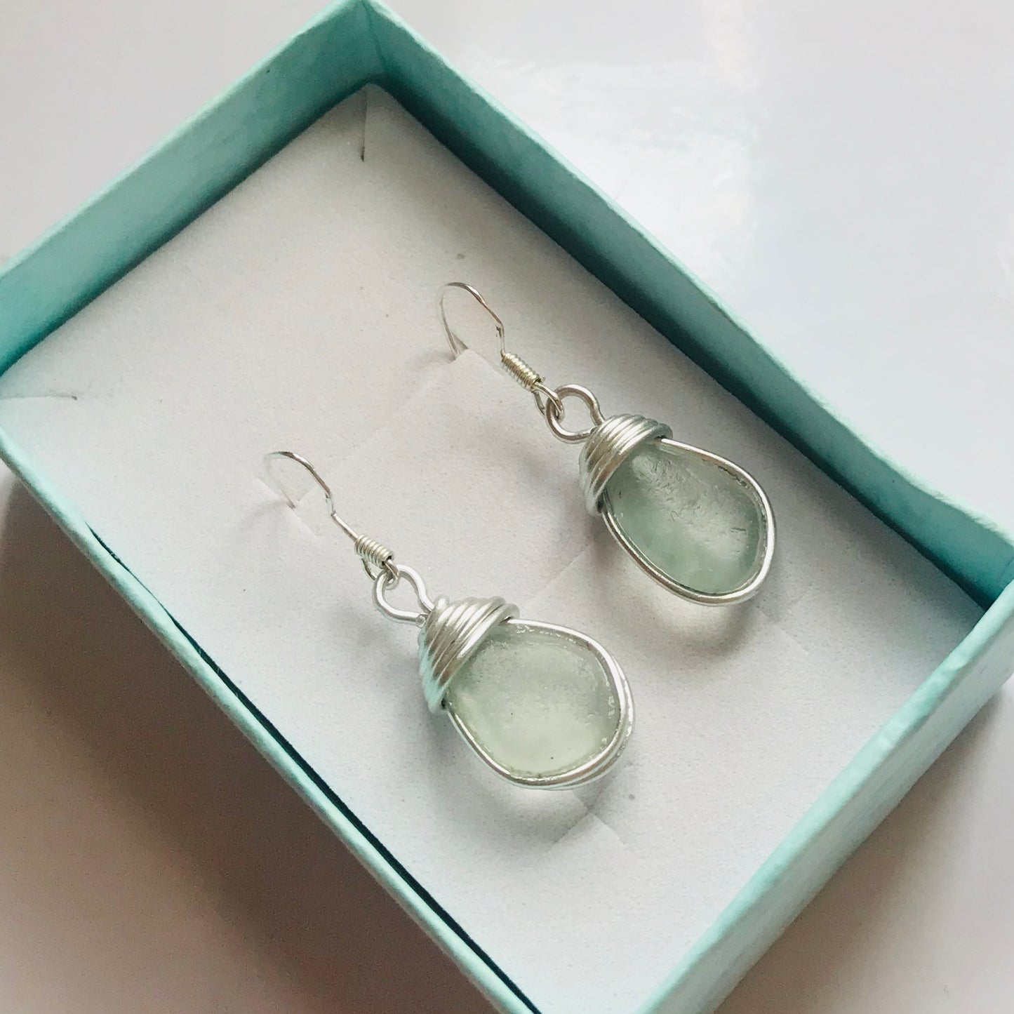 White Dangly Devon Sea Glass Earrings