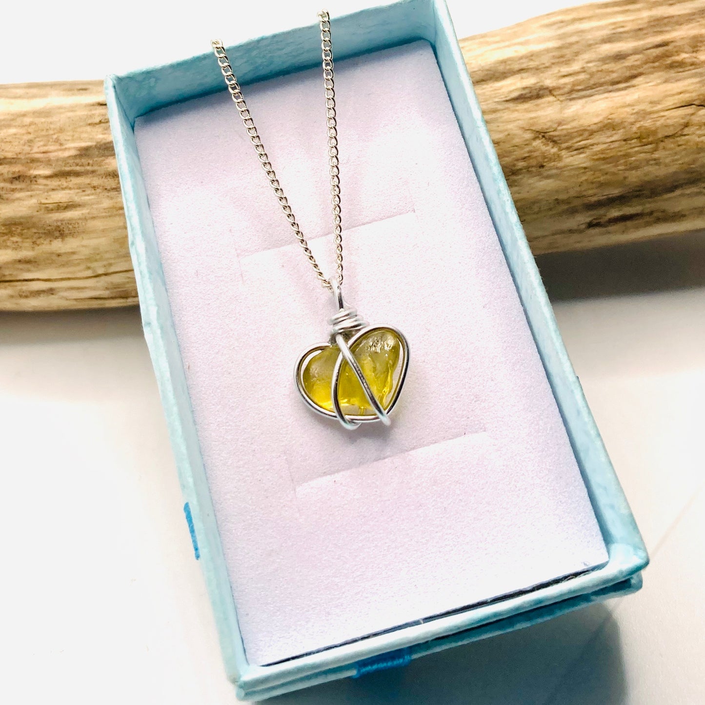 Yellow Pembrokeshire Sea Glass Heart Pendant